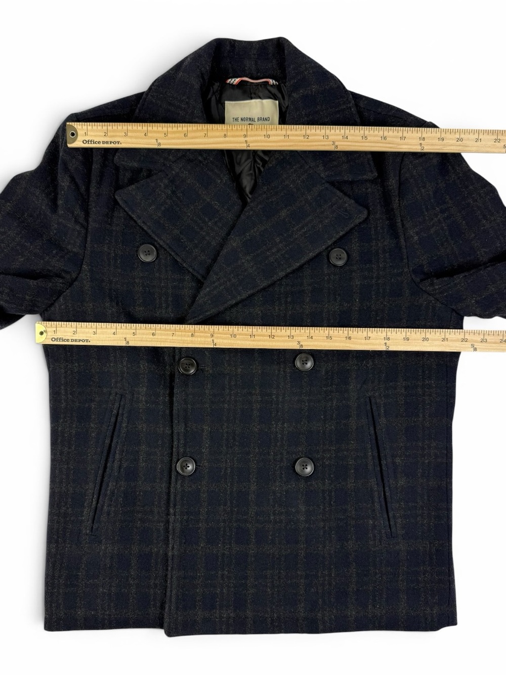 The Normal Brand Lan Navy Plaid Wool Blend Peacoat Jacket Medium NWOT - Picture 6 of 12